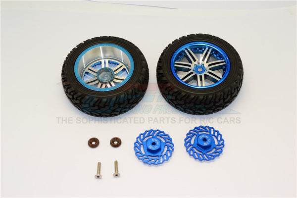 Traxxas LaTrax Teton & LaTrax SST Aluminum Front Brake Disk +2.5mm Thick With Wheels & Tires - 1Pr Set Blue