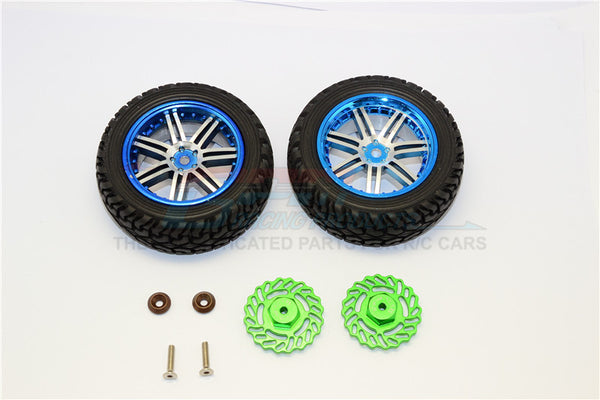 Traxxas LaTrax Teton & LaTrax SST Aluminum Front Brake Disk +2.5mm Thick With Wheels & Tires - 1Pr Set Green