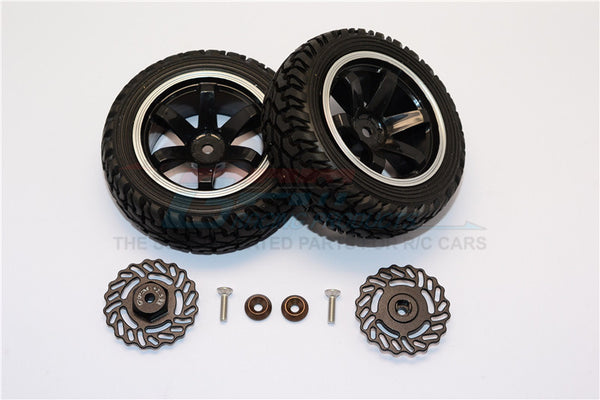 Traxxas LaTrax Teton & LaTrax SST Aluminum Brake Disk +2.5mm Thick With Tires And Wheels - 4Pcs Set Black+Black