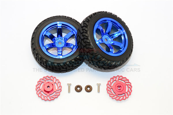 Traxxas LaTrax Teton & LaTrax SST Aluminum Brake Disk +2.5mm Thick With Tires And Wheels - 4Pcs Set Red+Blue