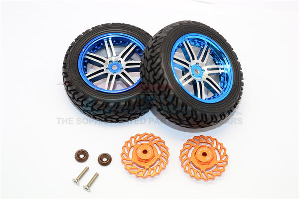 Traxxas LaTrax Teton & LaTrax SST Aluminum Rear Brake Disk +5.5mm Thick With Wheels & Tires - 1Pr Set Orange