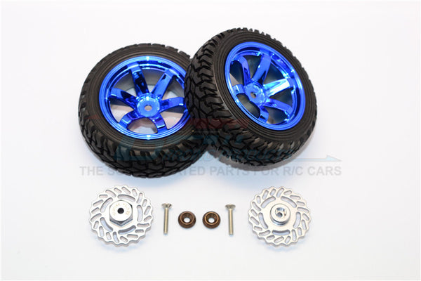 Traxxas LaTrax Teton & LaTrax SST Aluminum Brake Disk +5.5mm Thick With Tires And Wheels - 4Pcs Set Gray+Blue
