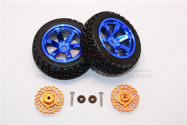 Traxxas LaTrax Teton & LaTrax SST Aluminum Brake Disk +5.5mm Thick With Tires And Wheels - 4Pcs Set Orange+Blue