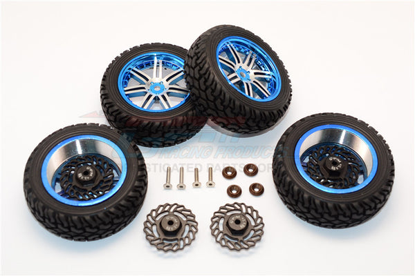 Traxxas LaTrax Teton & LaTrax SST Aluminum Front +2.5mm, Rear +5.5mm Brake Disk + Wheels & Tires - 2Prs Set Black