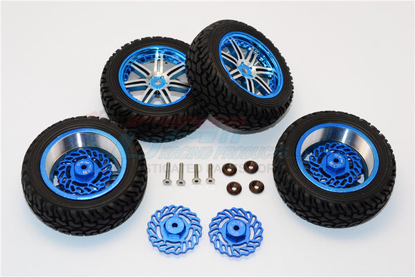 Traxxas LaTrax Teton & LaTrax SST Aluminum Front +2.5mm, Rear +5.5mm Brake Disk + Wheels & Tires - 2Prs Set Blue