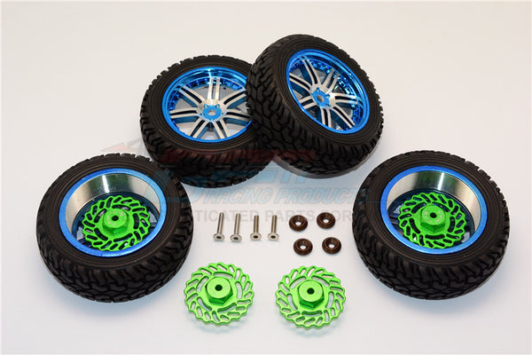Traxxas LaTrax Teton & LaTrax SST Aluminum Front +2.5mm, Rear +5.5mm Brake Disk + Wheels & Tires - 2Prs Set Green