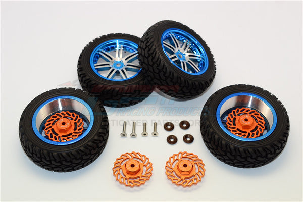 Traxxas LaTrax Teton & LaTrax SST Aluminum Front +2.5mm, Rear +5.5mm Brake Disk + Wheels & Tires - 2Prs Set Orange