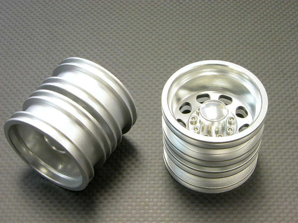 Tamiya 1/14 Truck Aluminum Rear Wheel (9 Holes) - 2Prs Silver