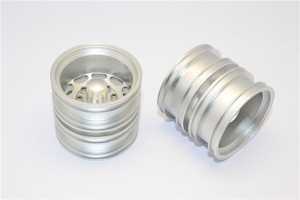 Tamiya 1/14 Truck Aluminum Rear Wheel With Hex Driver - 1Pr Set Silver