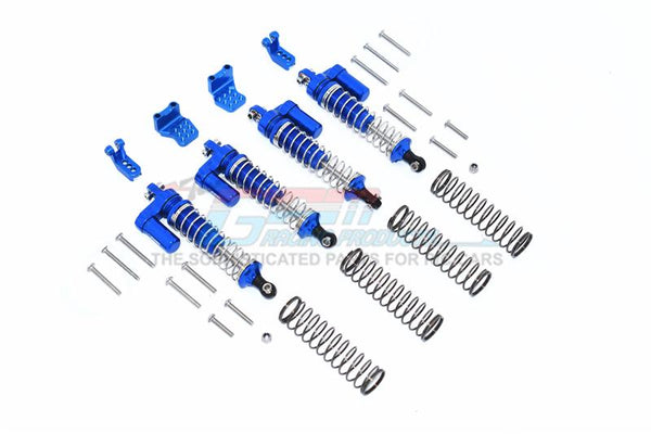 Aluminum L-Shape Piggy Back Spring Dampers 90Mm + Adjustable Damper Mount (Multiple Positioning Holes) For Traxxas Trx-4 Mercedes-Benz G500 / Ford Bronco / Blazer - 16Pc Set Blue