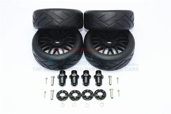 Traxxas TRX-4 Trail Defender Crawler Aluminum 17X19 Hex + On-Road Rubber Radial Tires W/ Plastic Wheels - 24Pcs Set Black