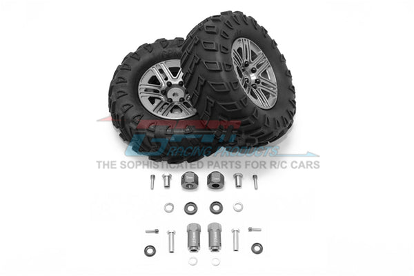 Traxxas TRX-4 Trail Defender Crawler 1.9" Aluminum 6 Spokes Bbs Rims With Onroad Tires And 9mm Thick Alloy Hex - 1Pr Set Gray Silver