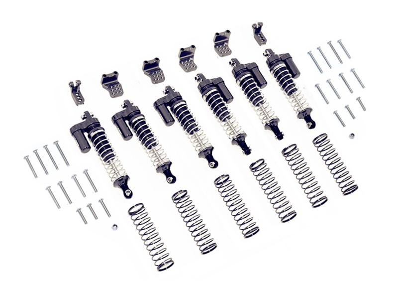 Traxxas TRX-6 Mercedes-Benz G63 (88096-4) Aluminum  L-Shape Piggy Back Spring Dampers 90mm + Adjustable Damper Mount (Multiple Positioning Holes) - 42Pc Set Black