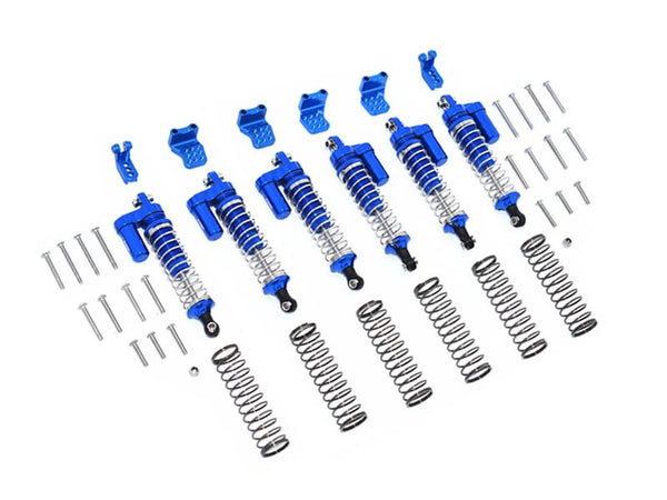 Traxxas TRX-6 Mercedes-Benz G63 (88096-4) Aluminum L-Shape Piggy Back Spring Dampers 90mm + Adjustable Damper Mount (Multiple Positioning Holes) - 42Pc Set Blue