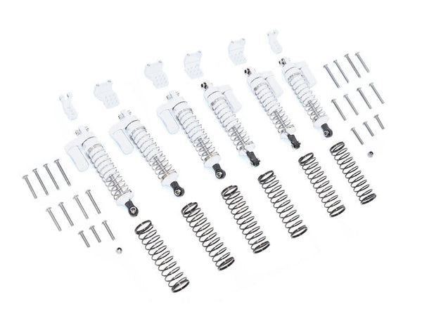 Traxxas TRX-6 Mercedes-Benz G63 (88096-4) Aluminum L-Shape Piggy Back Spring Dampers 90mm + Adjustable Damper Mount (Multiple Positioning Holes) - 42Pc Set Silver