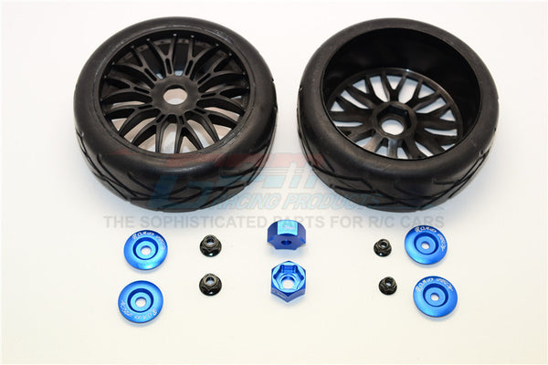 Rubber Radial Tires With Plastic Wheels With 12mm To 17mm Converter, 4mm & 5mm Wheel Lock - 2Pcs Set Blue