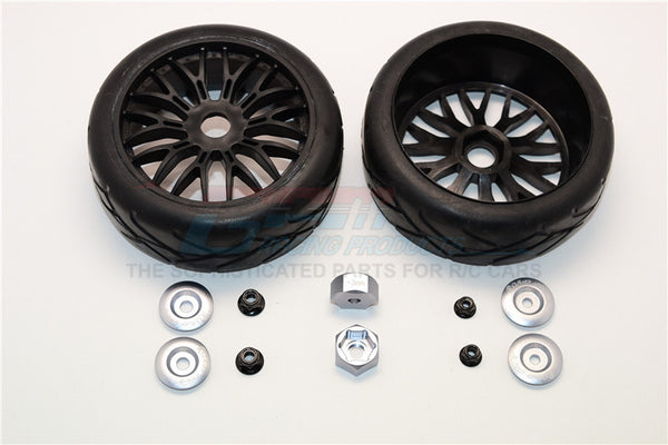 Rubber Radial Tires With Plastic Wheels With 12mm To 17mm Converter, 4mm & 5mm Wheel Lock - 2Pcs Set Gray Silver