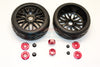 Rubber Radial Tires With Plastic Wheels With 12mm To 17mm Converter, 4mm & 5mm Wheel Lock - 2Pcs Set Red