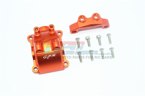 Tamiya TT-02 / TT-02T Aluminum Front Or Rear Gearbox Cover + Upper Arm Stabilizer - 1 Set Orange