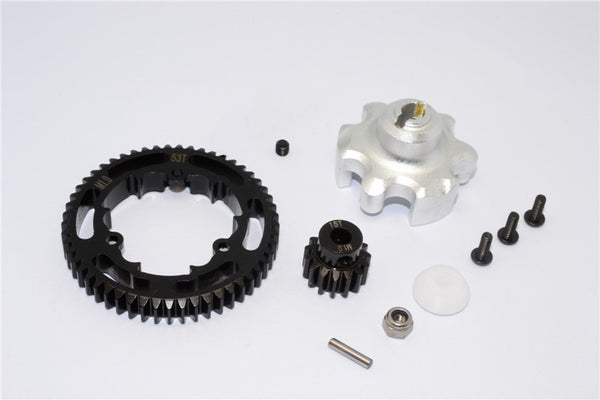 Traxxas X-Maxx 4X4 Aluminum Gear Adapter + Steel Spur Gear 53T + Motor Gear 15T - 1 Set Silver