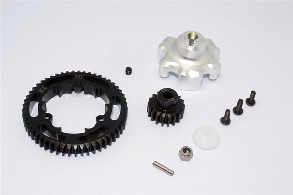 Traxxas X-Maxx 4X4 Aluminum Gear Adapter + Steel Spur Gear 53T + Motor Gear 18T - 1 Set Silver