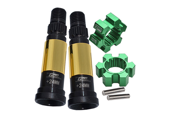 Front Or Rear Harden Steel #45 CVD Joint (+24mm) + Aluminum 7075-T6 Wheel Hex Hubs For 1:5 Traxxas X Maxx 8S Monster Truck Upgrades - Green