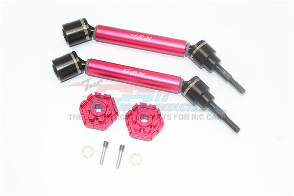 Traxxas 1/10 Maxx 4WD Monster Truck Harden Steel + Aluminum Front Or Rear Adjustable CVD Drive Shaft + Hex Adapter - 1Pr Set Red