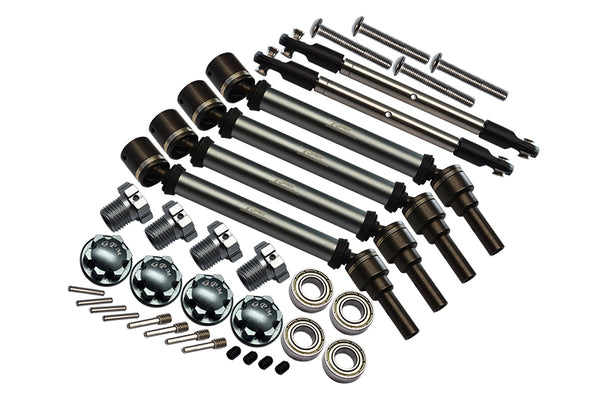 GPM For Traxxas 1/10 MAXX 89076-4 Upgrade Parts Front & Rear CVD Drive Shaft + Hex Adapter + Wheel Lock + Front Steering Tie Rod (Suitable For +20mm Widening Kit) Combo Set - 34Pc Set Gray Silver
