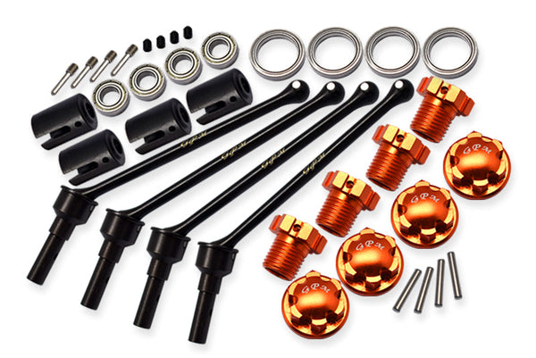 Hard Steel Front And Rear Extend CVD Shaft (110mm) With Aluminum Wheel Lock & Hex Claw For Traxxas 1/10 Maxx With WideMAXX Monster Truck 89086-4 - 36Pc Set Orange