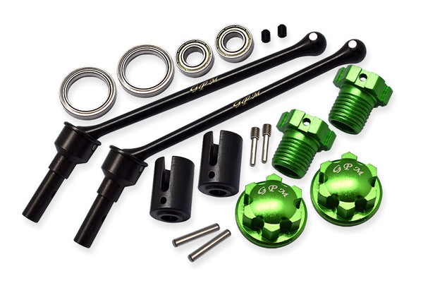 Hard Steel Front Or Rear Extend CVD Shaft (110mm) With Aluminum Wheel Lock & Hex Claw For Traxxas 1/10 Maxx With WideMAXX Monster Truck 89086-4 - 18Pc Set Green