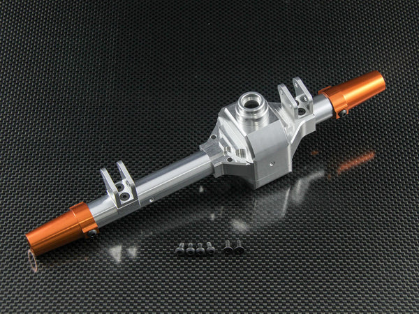 Axial Wraith Aluminum Front/Rear Axle Housing & Axle Adapter - 4 Pcs Set Silver + Orange