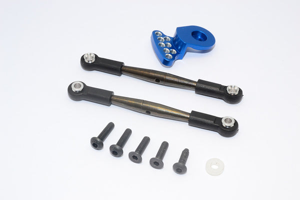 Tamiya Wild Willy 2 Spring Steel Anti-Thread Steering Tie Rod & Servo Horn - 3Pcs Set Blue