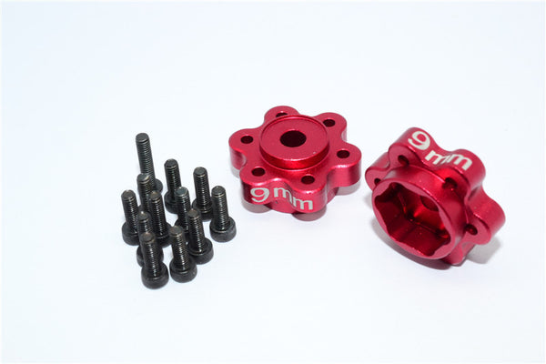 Axial Yeti, Exo, Wraith & SCX10 Aluminum 2.2 Wheel Hub Adapters (9mm Thickness) - 1Pr Set Red