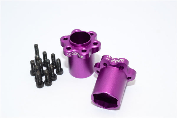 Axial Yeti, Exo, Wraith & SCX10 Aluminum 2.2 Wheel Hub Adapters (22mm Thickness) - 1Pr Set Purple