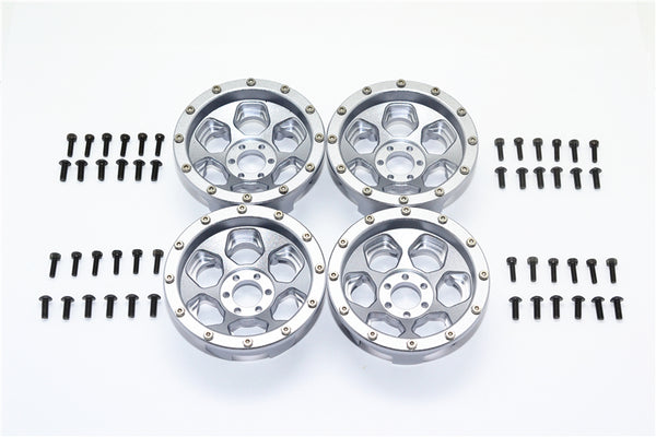 Axial Yeti Aluminum Front & Rear 2.2 Wheels Beadlock (6 Poles) - 2Prs Set Gray Silver