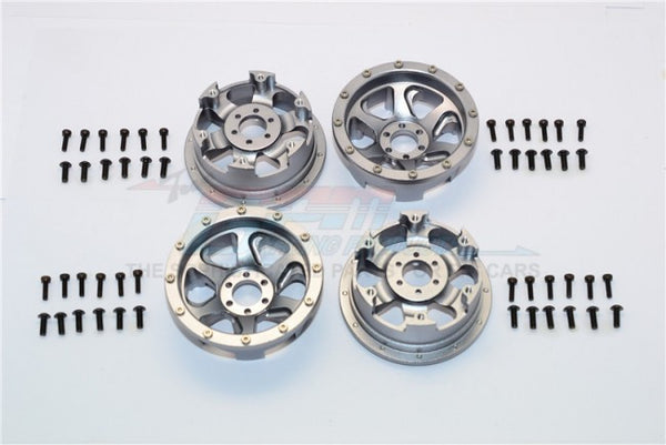 Axial Yeti Aluminum Front/Rear 2.2 Wheels Beadlock (6 Poles Swirl) - 2Prs Set Gray Silver