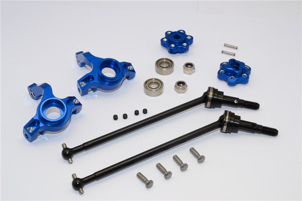 Axial Yeti Aluminum Front Knuckle Arm With Hex Adapters & Steel Front CVD Drive Shaft - 6Pcs Set (Thickness Design) Blue