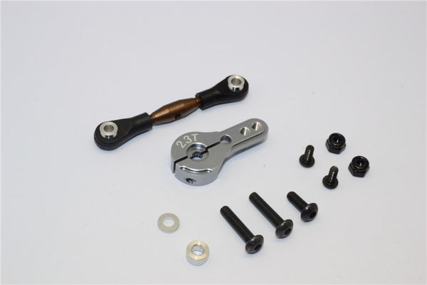 Axial Yeti Spring Steel Anti-Thread Tie Rod With Aluminum Servo Horn For 23T Spline Output Shaft - 1 Set Gray Silver