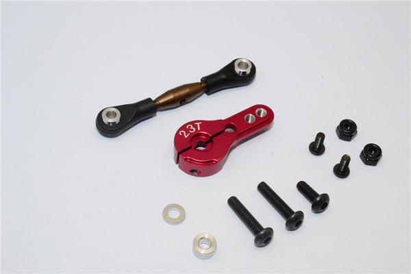 Axial Yeti Spring Steel Anti-Thread Tie Rod With Aluminum Servo Horn For 23T Spline Output Shaft - 1 Set Red