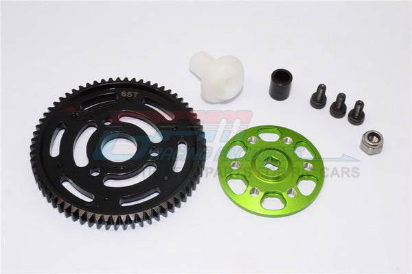 Axial Yeti (AX90026) & Yeti SCORE (AX90050, AX90068) Aluminum Spur Gear Adapter + Steel Spur Gear 32 Pitch 65T - 2Pcs Set Green