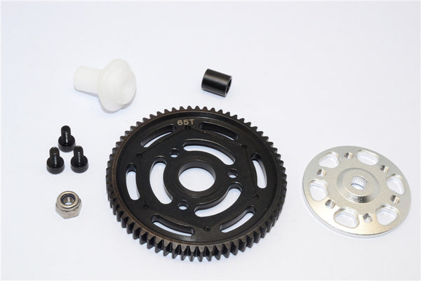 Axial Yeti Aluminum Spur Gear Adapter + Steel Spur Gear 32 Pitch 65T - 2Pcs Set Silver