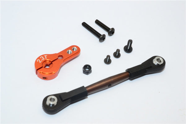 Axial Yeti XL Monster Buggy Spring Steel Anti-Thread Tie Rod With Aluminum Servo Horn For 23T Spline Output Shaft - 1 Set Orange