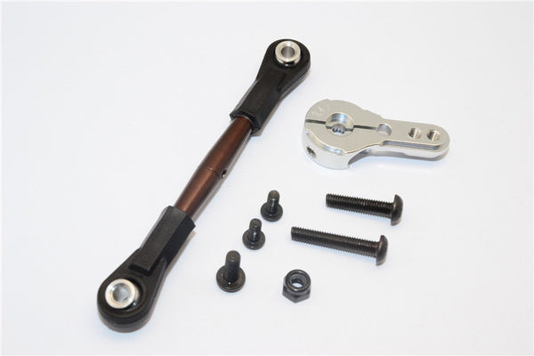 Axial Yeti XL Monster Buggy Spring Steel Anti-Thread Tie Rod With Aluminum Servo Horn For 24T Spline Output Shaft - 1 Set Silver