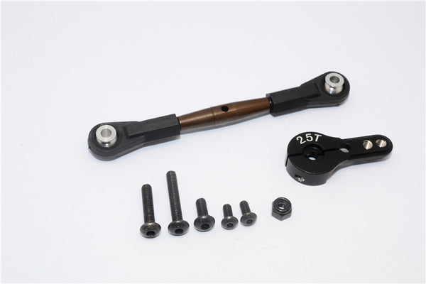 Axial Yeti XL Monster Buggy Spring Steel Anti-Thread Tie Rod With Aluminum Servo Horn For 25T Spline Output Shaft - 1 Set Black