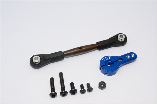 Axial Yeti XL Monster Buggy Spring Steel Anti-Thread Tie Rod With Aluminum Servo Horn For 25T Spline Output Shaft - 1 Set Blue