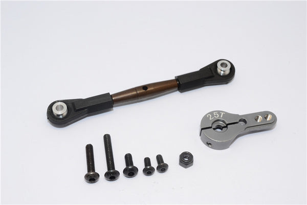 Axial Yeti XL Monster Buggy Spring Steel Anti-Thread Tie Rod With Aluminum Servo Horn For 25T Spline Output Shaft - 1 Set Gray Silver