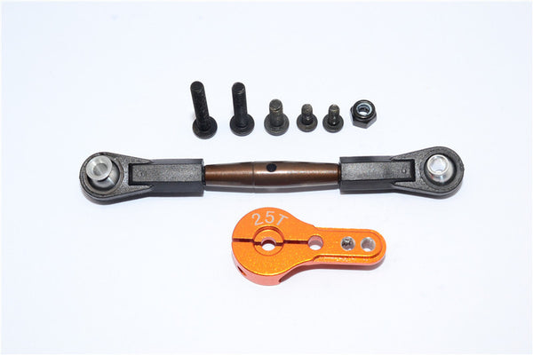 Axial Yeti XL Monster Buggy Spring Steel Anti-Thread Tie Rod With Aluminum Servo Horn For 25T Spline Output Shaft - 1 Set Orange