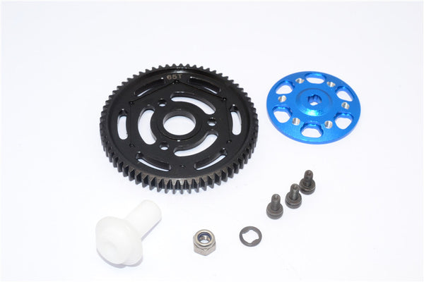 Axial Yeti XL Monster Buggy Aluminum Spur Gear Adapter + Steel Spur Gear 32 Pitch 65T - 2Pcs Set Blue