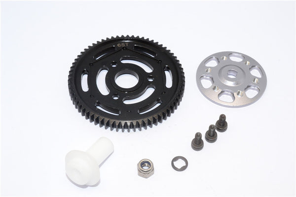 Axial Yeti XL Monster Buggy Aluminum Spur Gear Adapter + Steel Spur Gear 32 Pitch 65T - 2Pcs Set Gray Silver