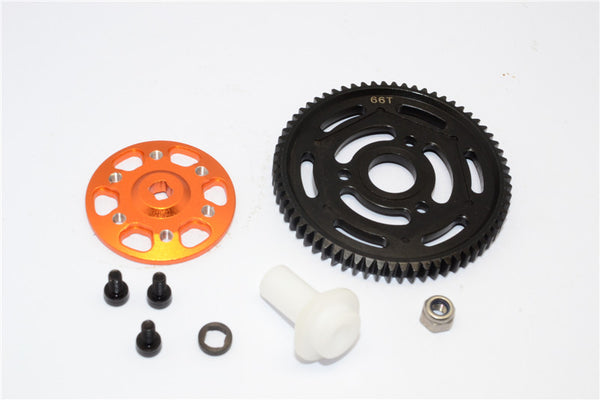 Axial Yeti XL Monster Buggy Aluminum Spur Gear Adapter + Steel Spur Gear 32 Pitch 664T - 2Pcs Set Orange